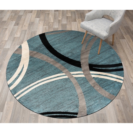 World Rug Gallery Modern Wavy Circles Design 6'6'' Round Blue 377BLUE6RND